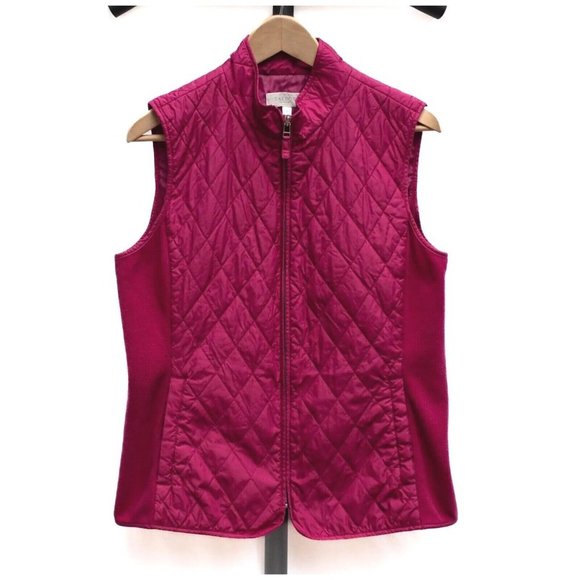 Talbots Jackets & Blazers - TALBOTS Womens Magenta Pink Quilted Zip Lightweight Vest Size M Colorful Layer